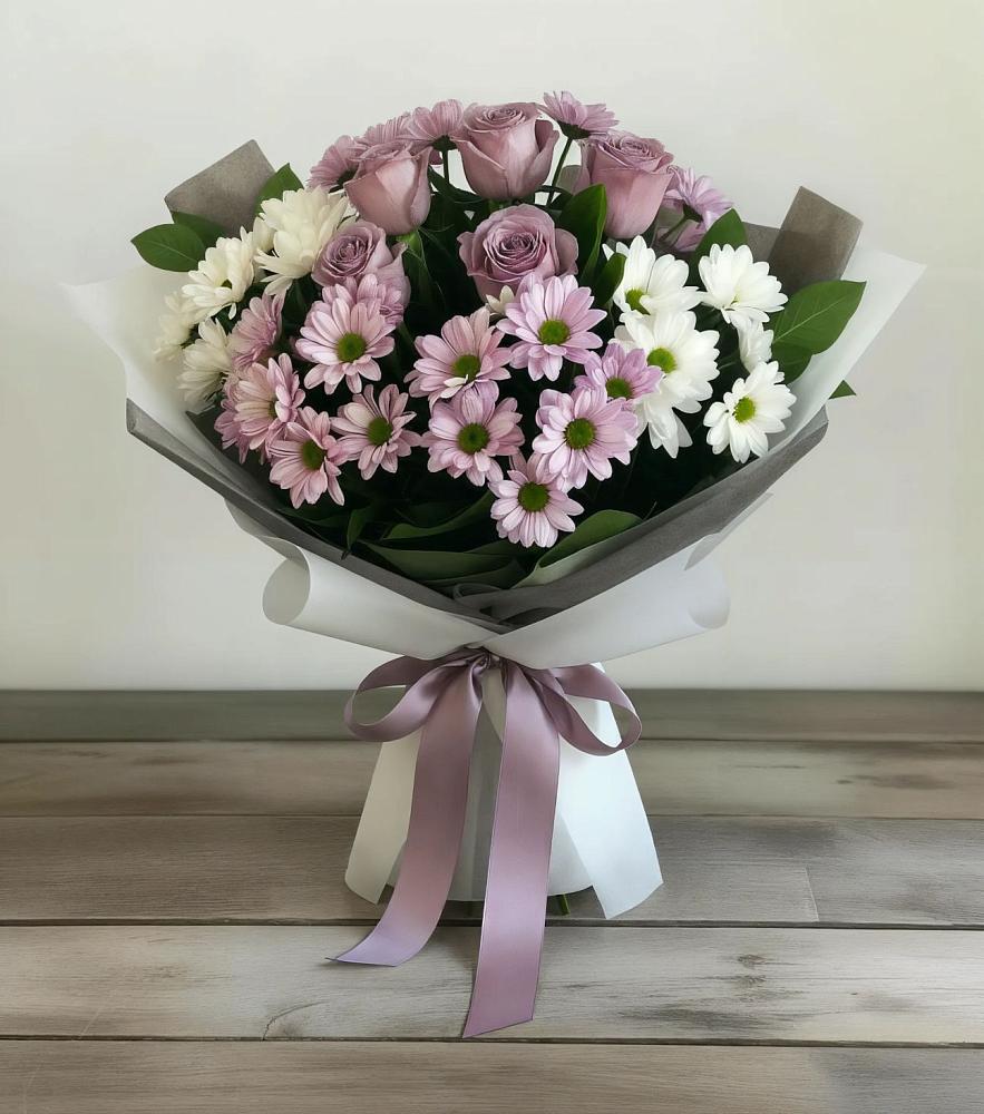 Букет цветов из: Хризантемы и Розы в Магнитке
