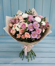 Букет цветов из:  Хризантемы, Розы и Альстромерии в Магнитке